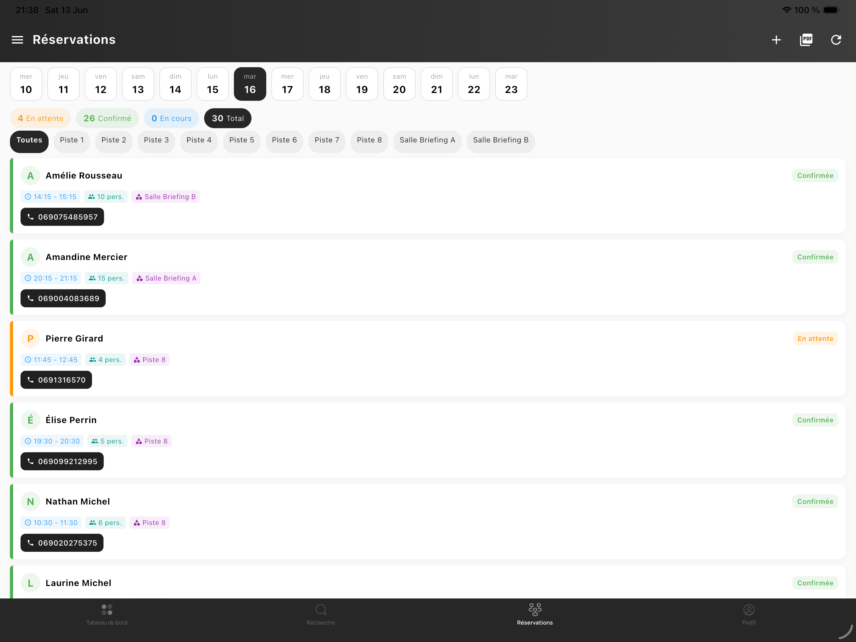 Planning des ressources sur tablette