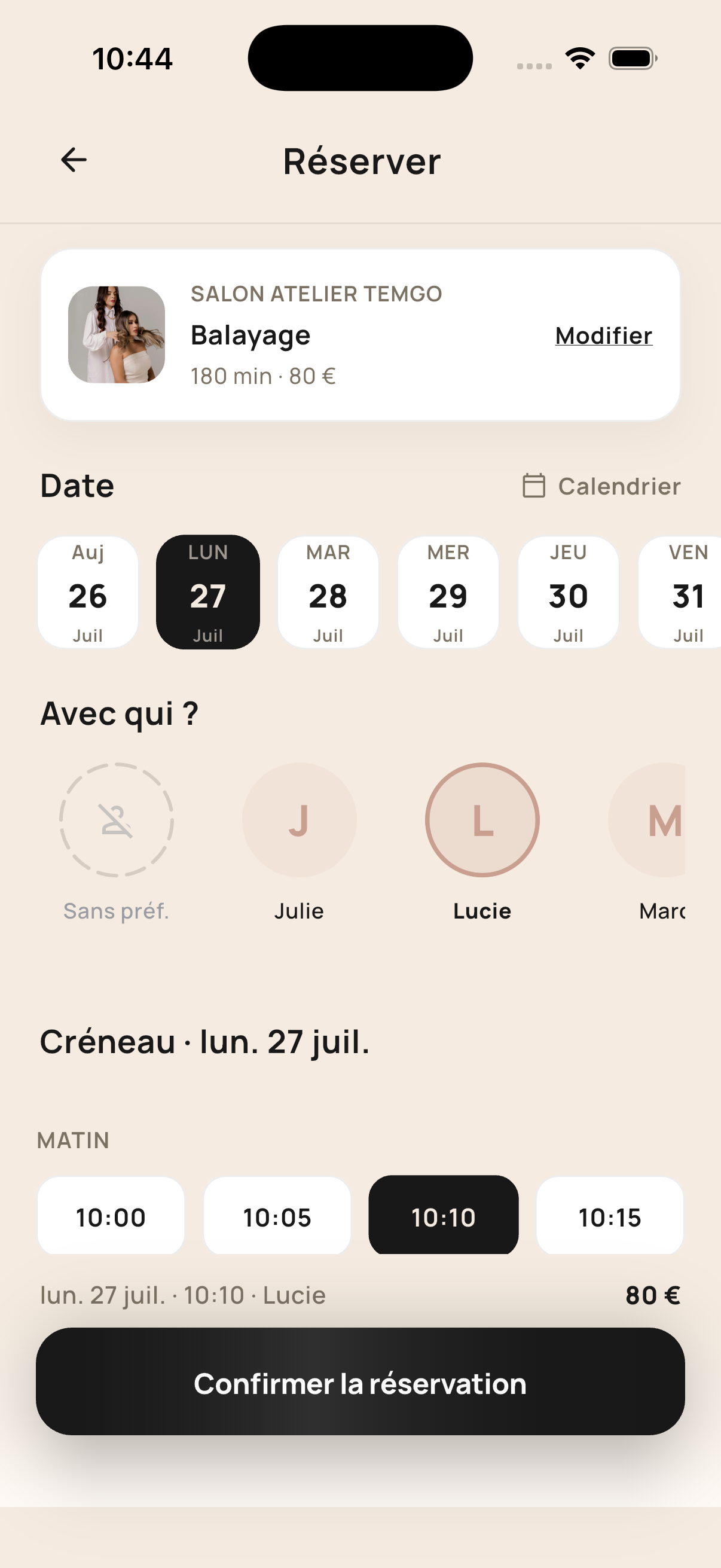 Réserver une prestation beauté dans l'app Temgo