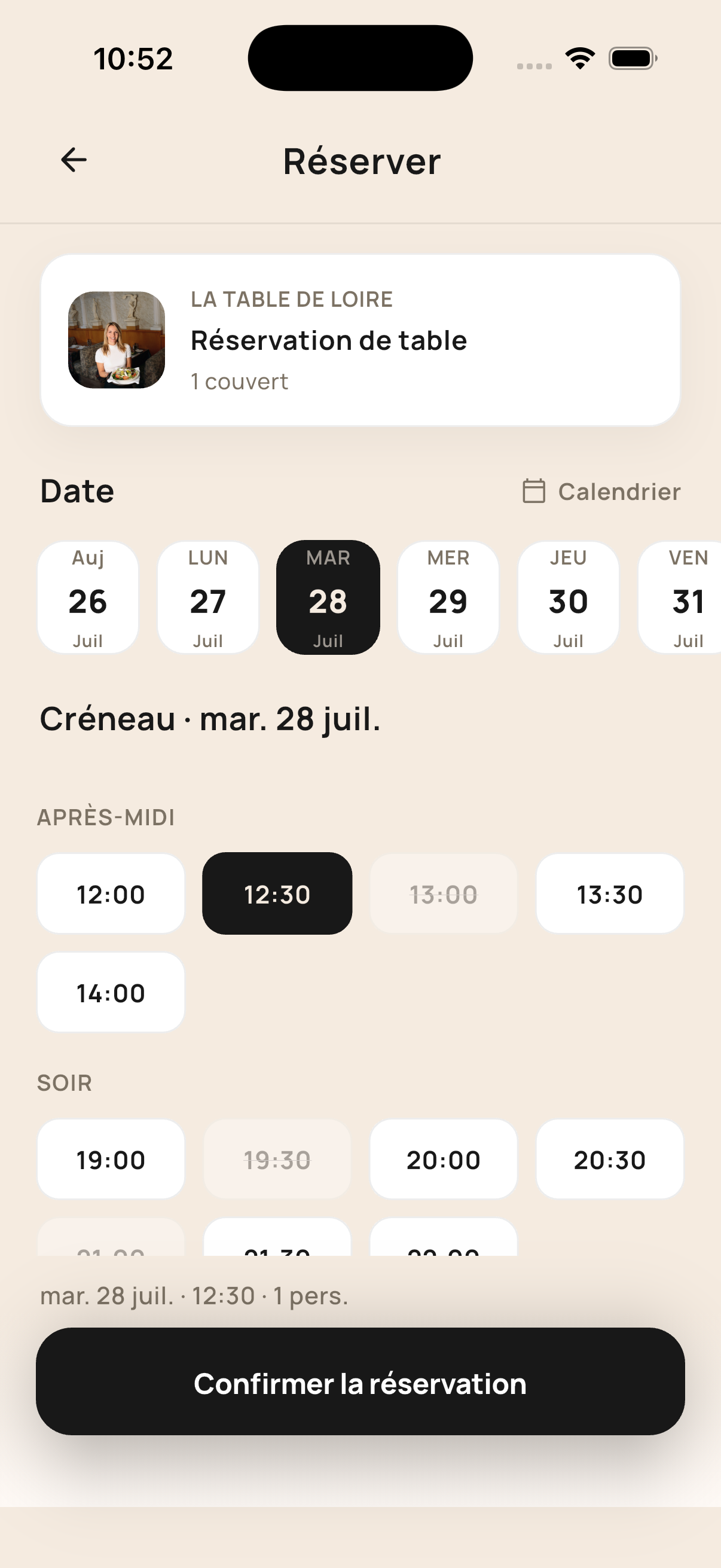 Réserver une table dans l'app Temgo